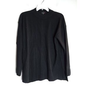 Talbots Black Mock Neck 100% Merino Wool Pullover Knit Sweater sz Medium Petite